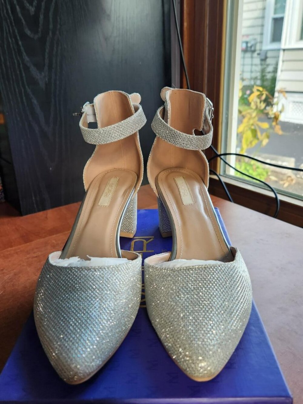 Silver Glitter Block Heel Wedding Pumps 9.5